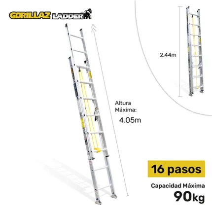 aluminio escalera extension 4.05m gatt16-iii gorillaz 90kg