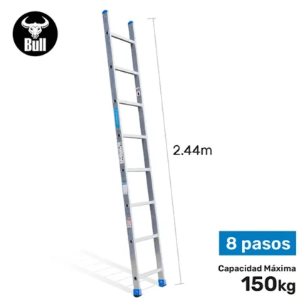 scalera aluminio tipo arrimo 8 pasos 150kg 2.44m aa150-8ia american bull